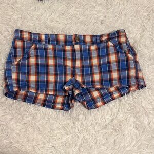 Hollister Women's Plaid Cargo Shorts - Blue and Orange